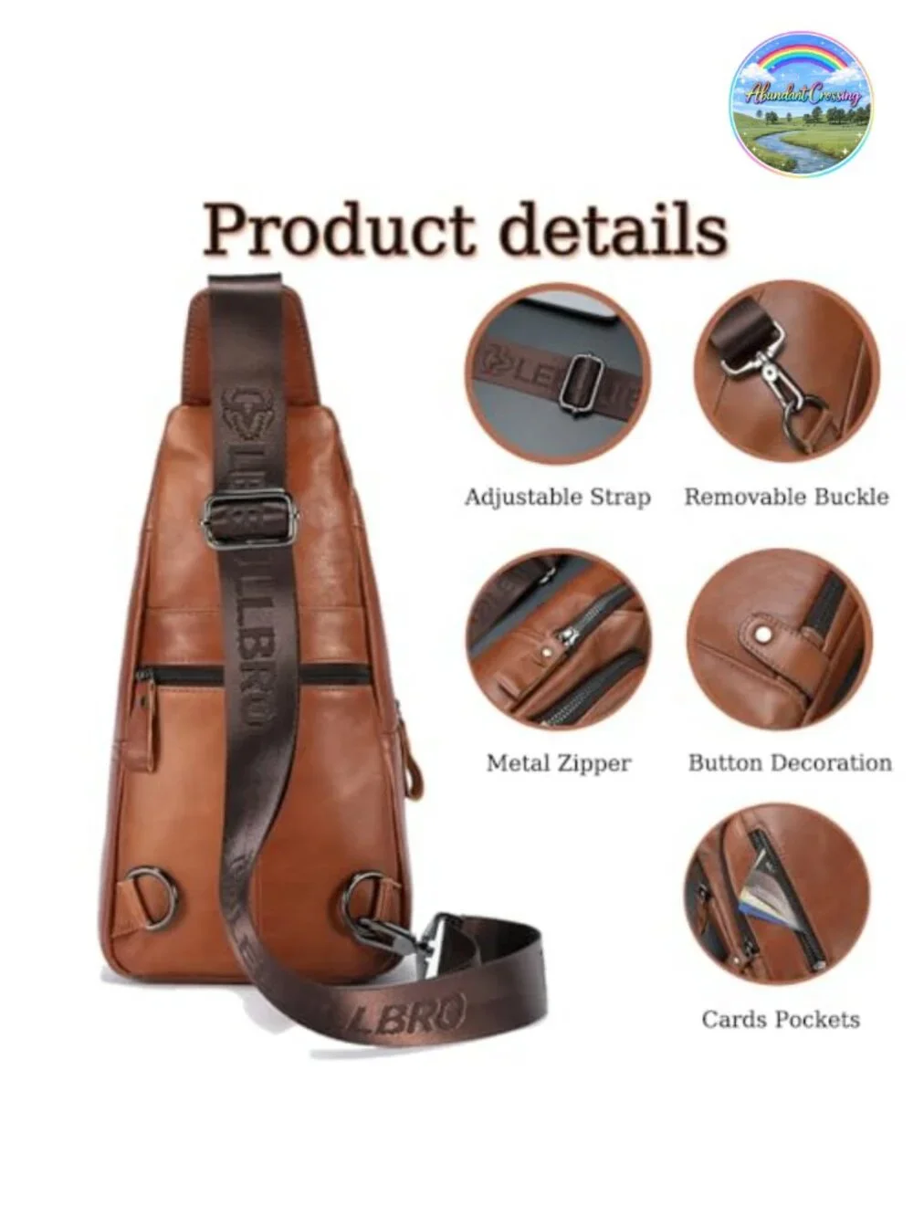 Genuine Leather Sling Bag Men Crossbody Shoulder Daypack